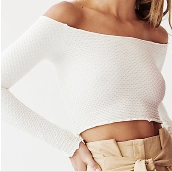 🌺Free people off shoulder textured l/s crop - Picture 8 of 17